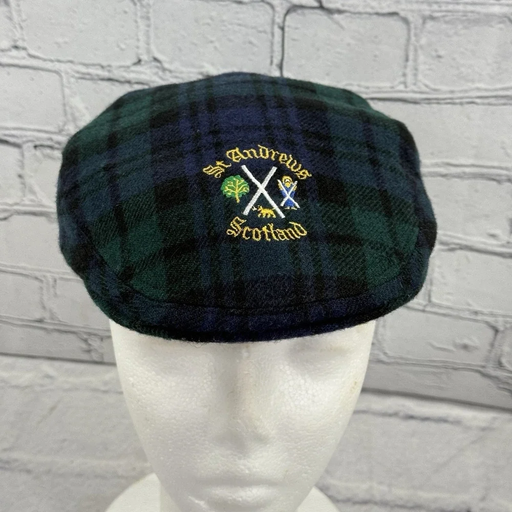 Vintage St. Andrews Cabbie Cap by David Allan Scotland S PURE Wool‎ Blackwatch
